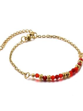 Élégant Gold plate Chain Bracelet with Red Beads - Women Jewelry